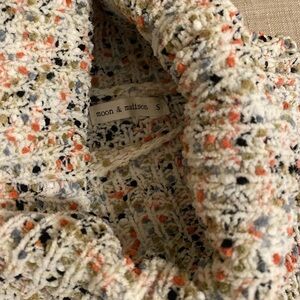 moon & madison Cream Sweater with Coral, Navy & Olive Speckles